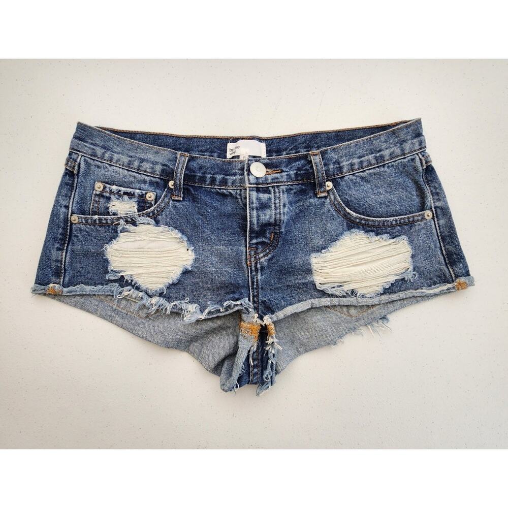 Revolve By The Way Jean Shorts 27 (32) Blue Distress ButtonFly DaisyDukes Frayed